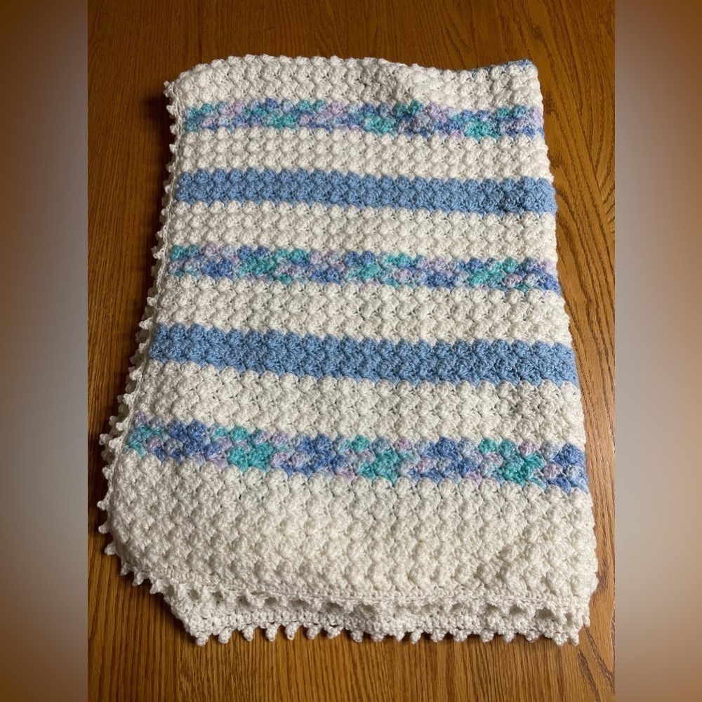 Handmade Crochet knit Multicolored Afghan Baby Blanket 35x48